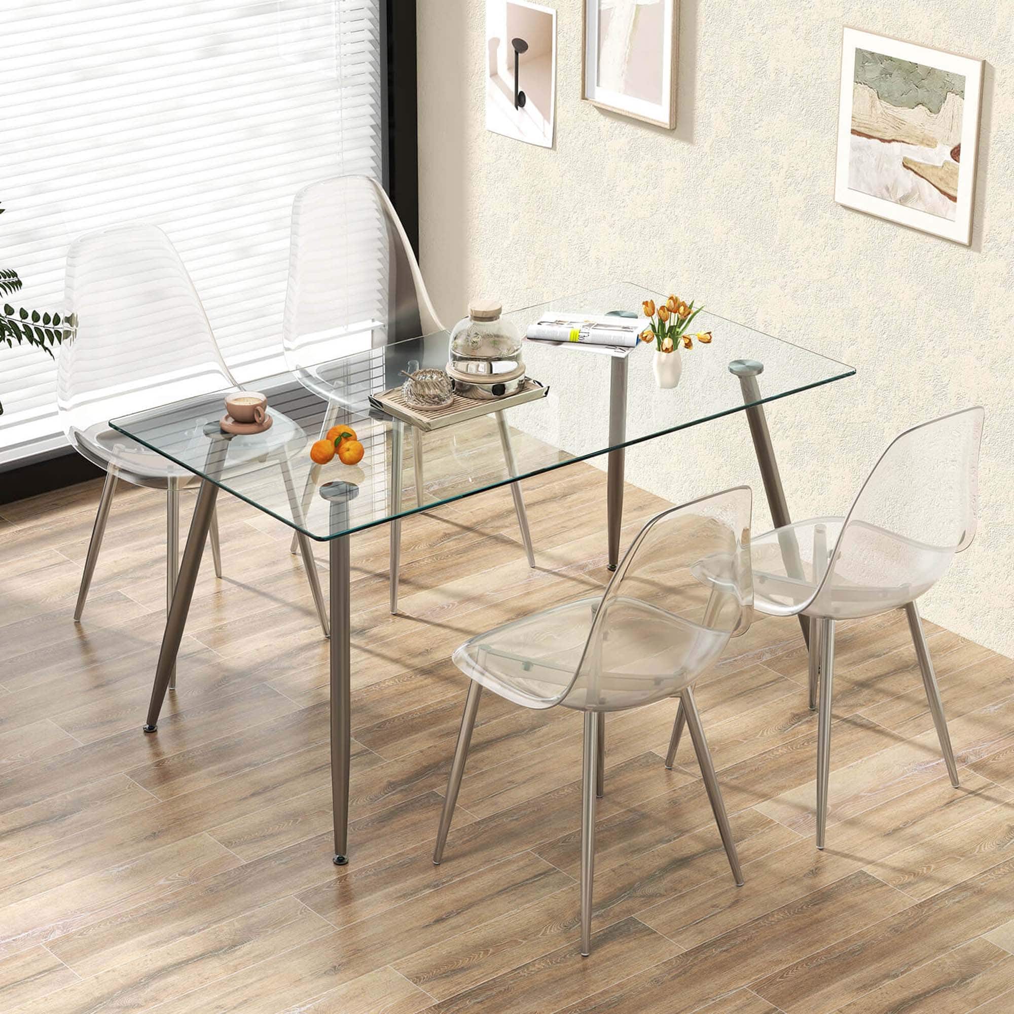 Angle. Costway - Dining Chair Set of 4 with Heavy-Duty Electroplated Metal Legs Curved Back Armless - Silver.