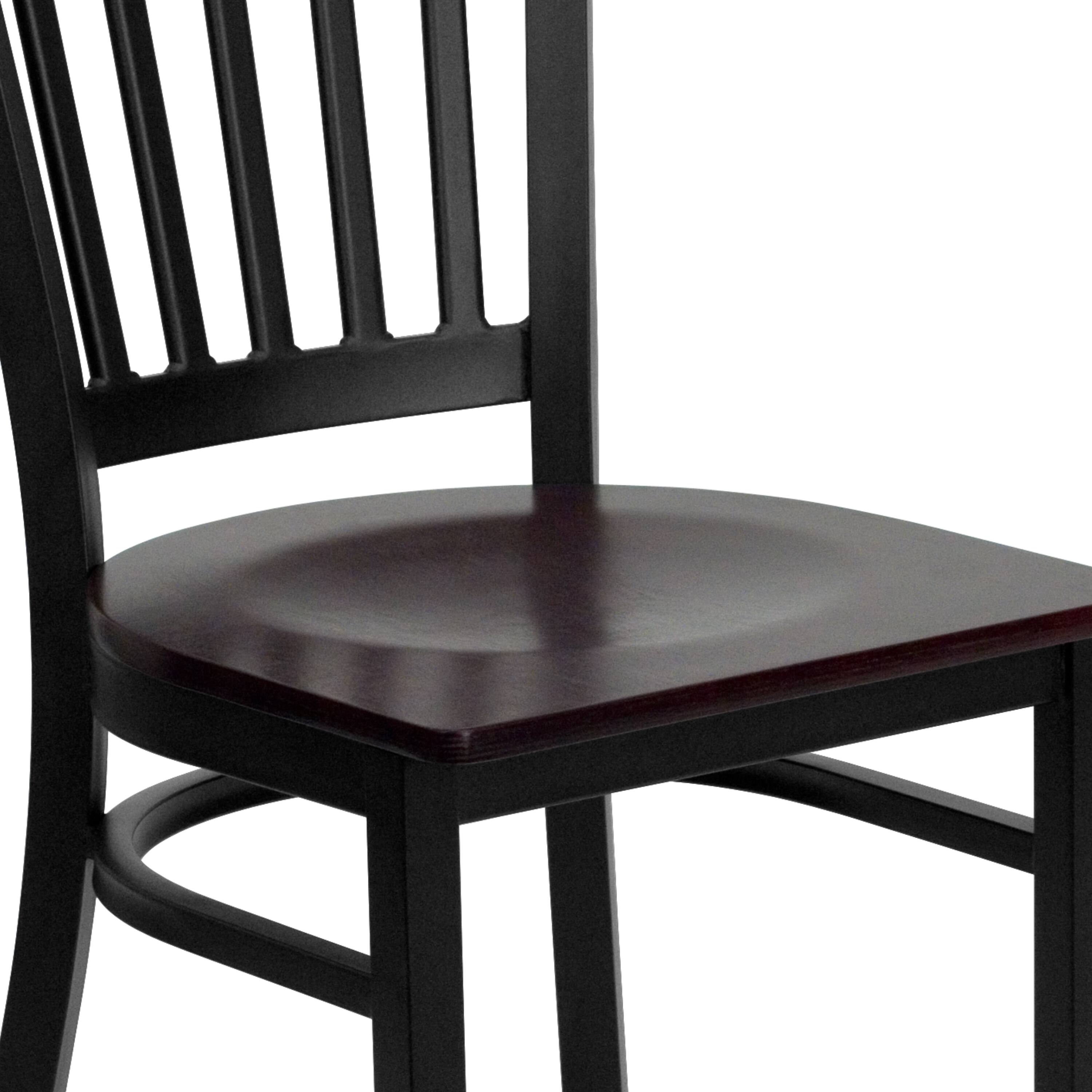 Alt View 9. Emma + Oliver - 2 Pack Vertical Back Metal Restaurant Chair - Mahogany Wood Seat/Black Metal Frame.