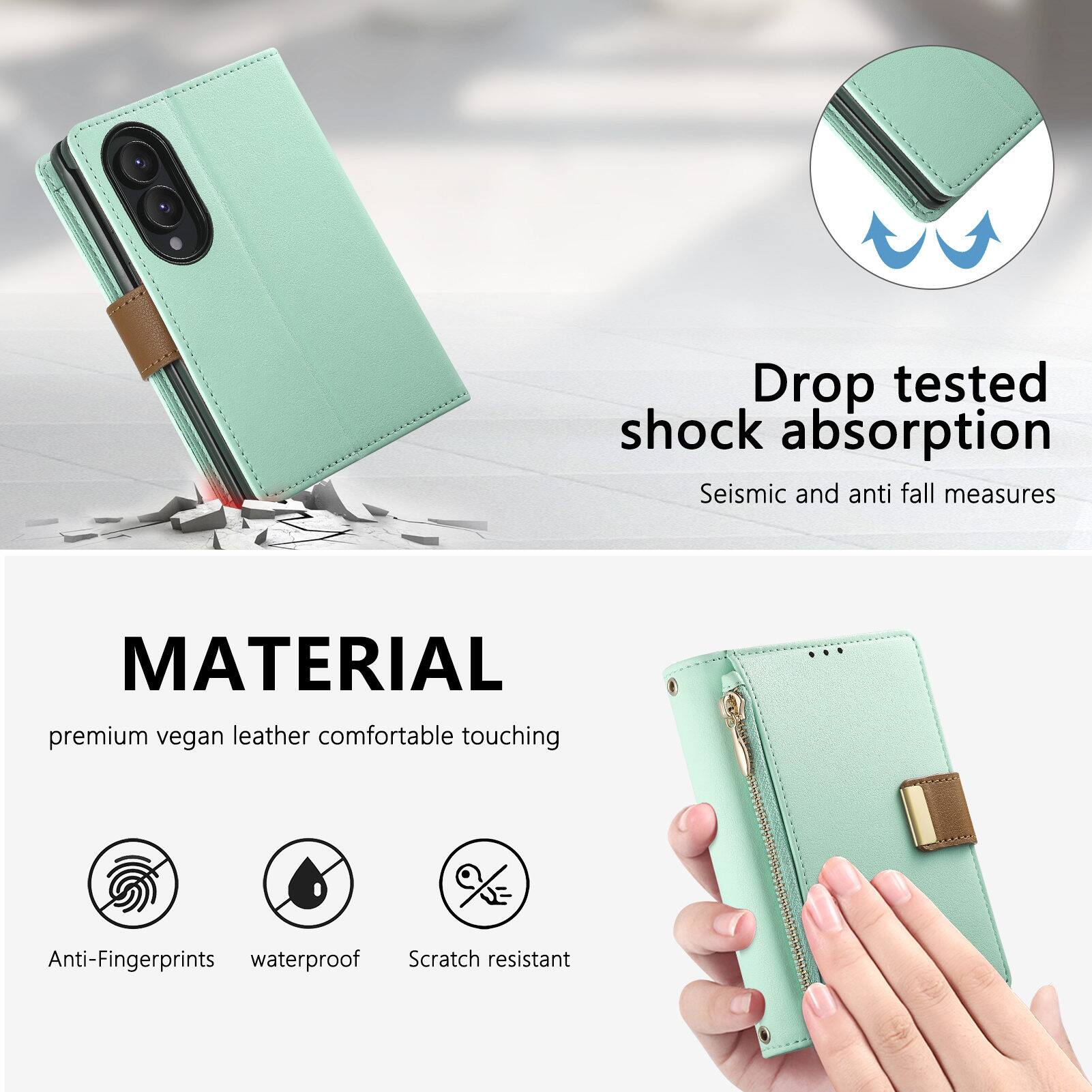 Drop tested shock absorption  
Seismic and anti fall measures  

MATERIAL  
premium vegan leather comfortable touching  

Anti-Fingerprints  
waterproof  
Scratch resistant