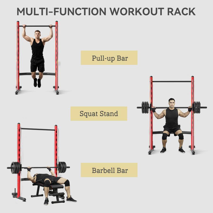 Half Rack Workout Routine Soozier Squat Rack with Pull Up Bar and Barbell Bar Adjustable Bench ...