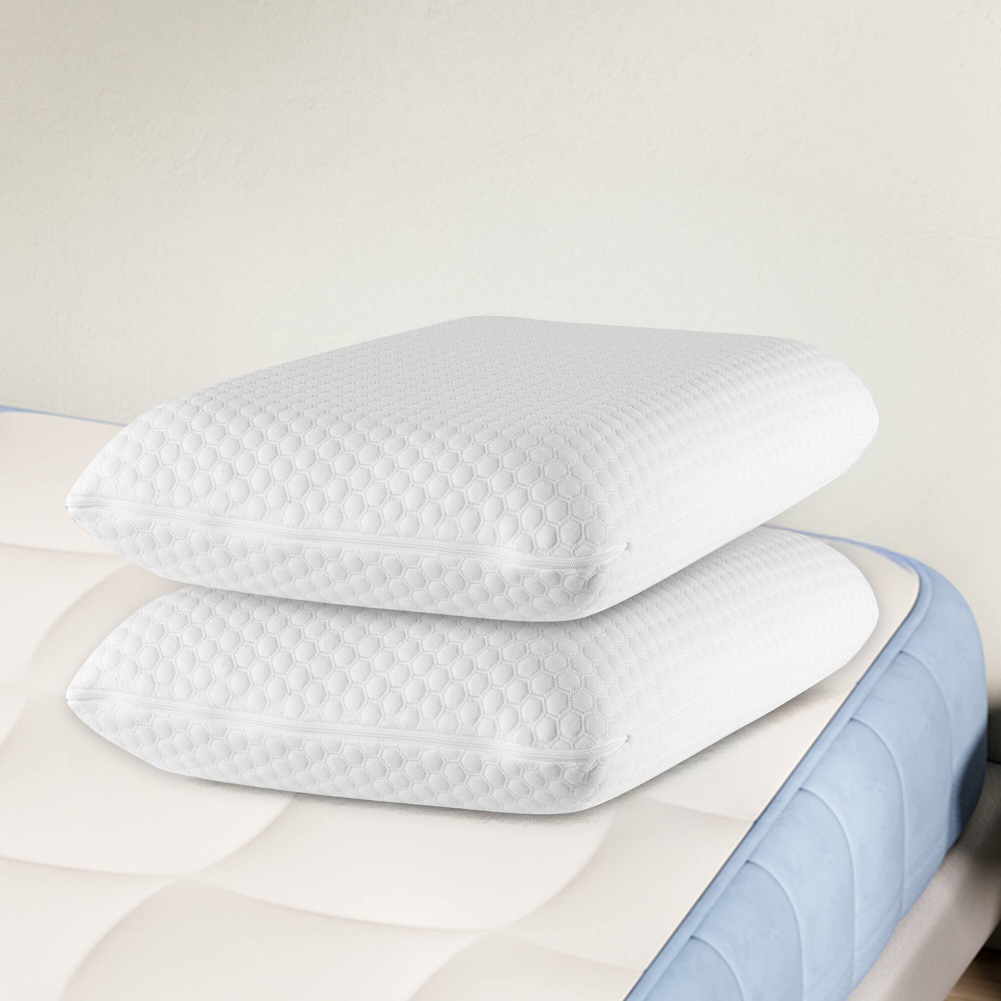 AENKYO - Memory Foam Pillow Ergonomic Bed Pillow Cervical Support Pillow for Sleeping - White