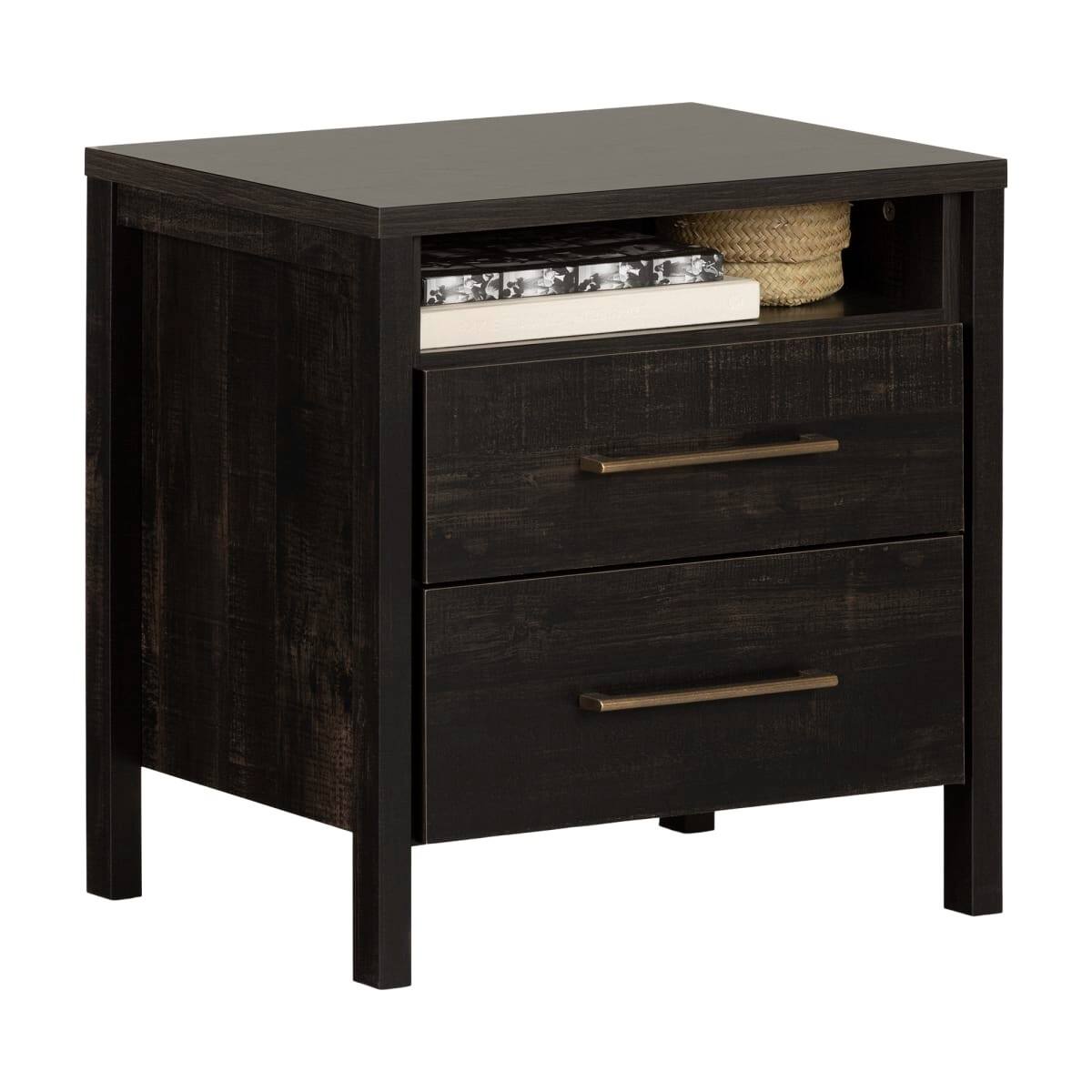 Front. Hivvago - Hivvago Modern Java 2 Drawer Nightstand Cubby Storage Shelf - Brown.