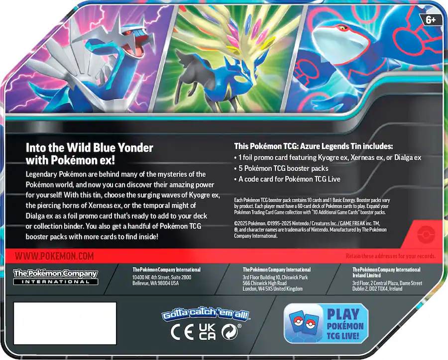Pokémon Trading Card Game Azure Legends Tin Styles May Vary 10010148