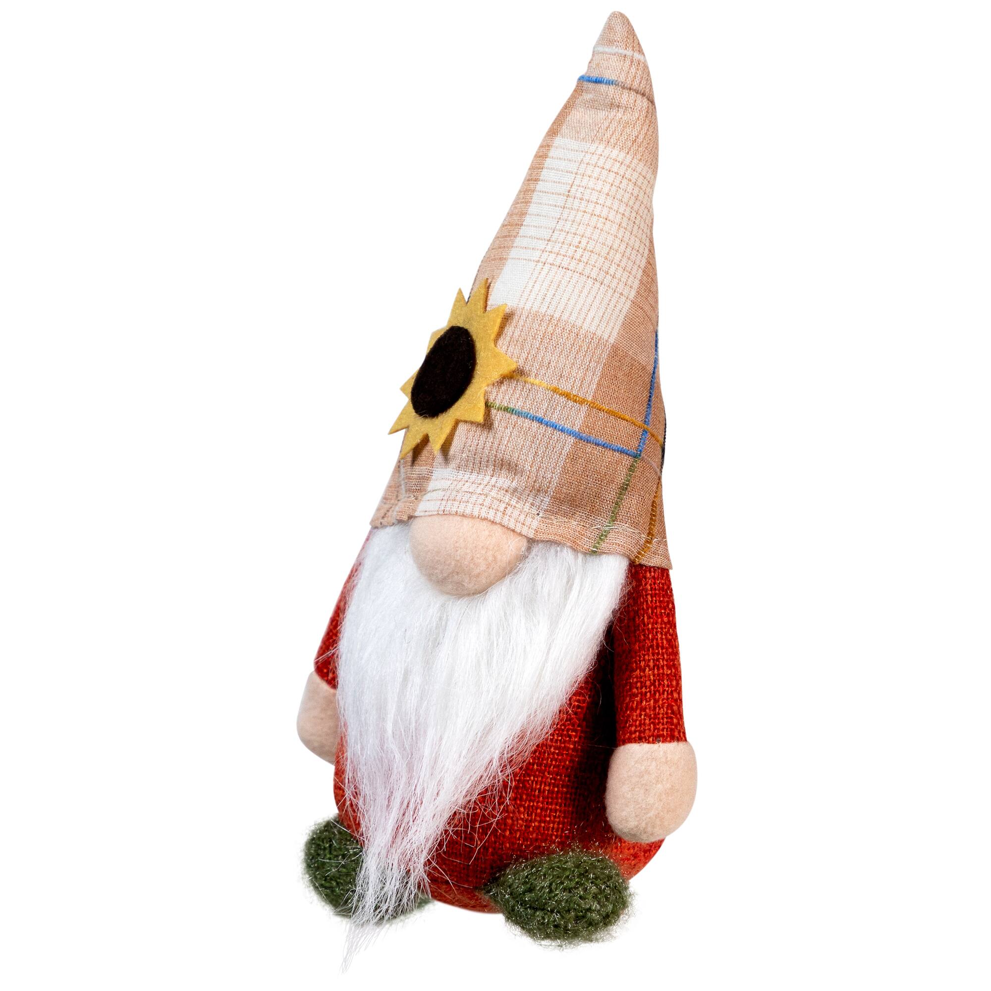 Alt View 3. Northlight - Fall Harvest Gnome with Sunflower Hat Decoration - 7.5" - Orange.