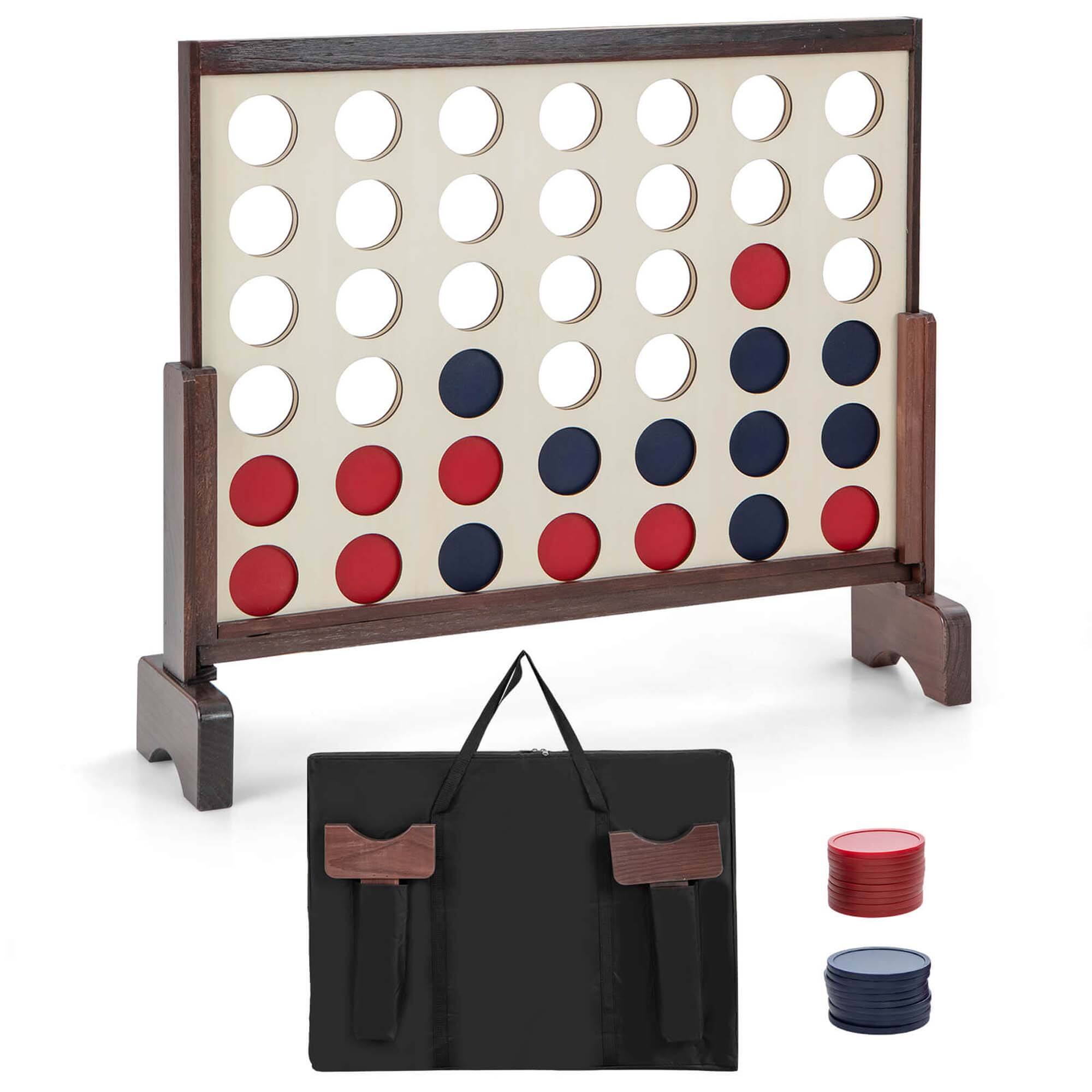 Costway - 4-in-a-row Game Set with 42 PCS Chips & 600D Oxford Fabric Carrying Bag Wooden - Brown
