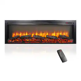Boyel Living - 54-in Recessed Electric Fireplace 1400W 5000 BTU with Multi-Color Flame Log Display and Remote Control - Antique Black