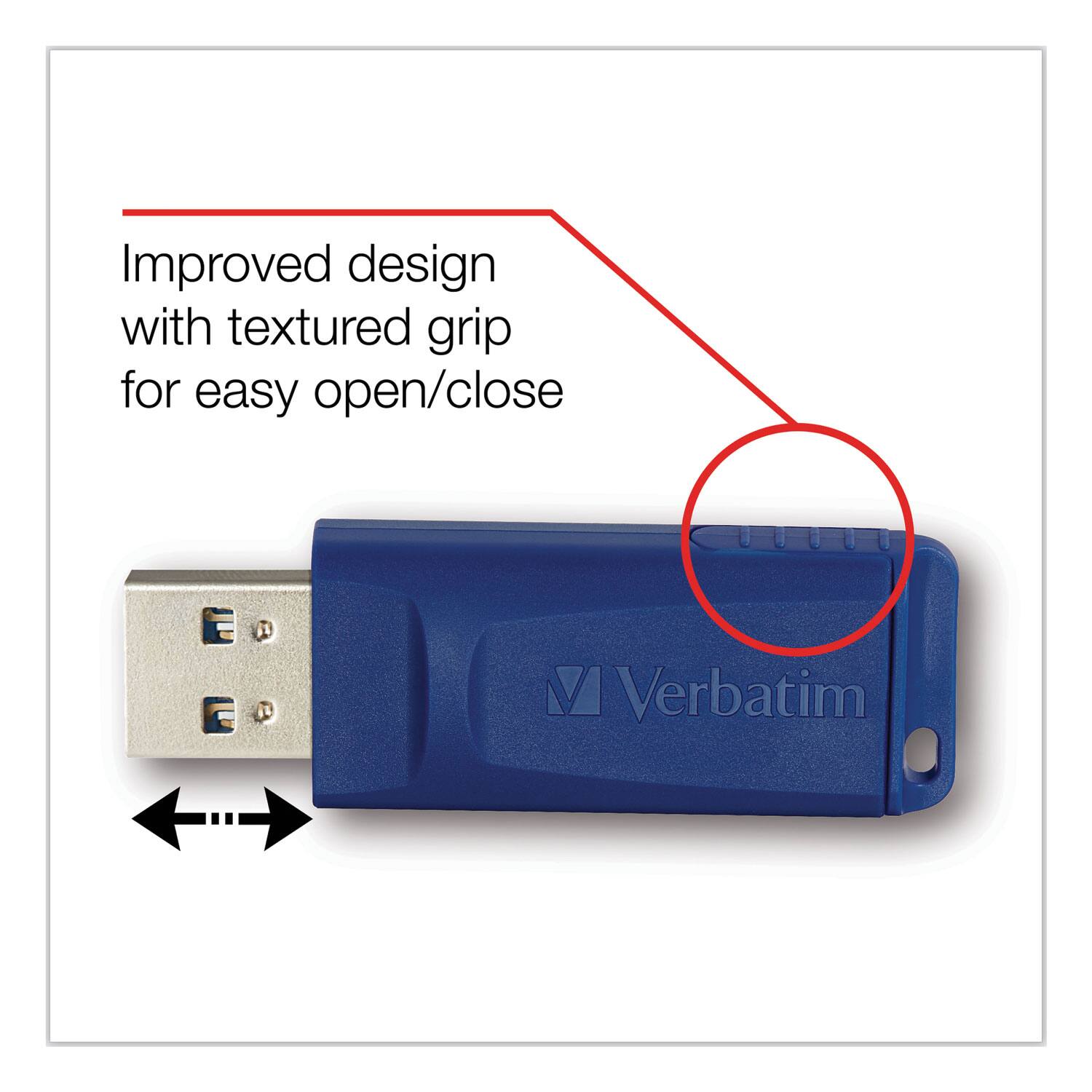 Improved design with textured grip for easy open/close

Verbatim