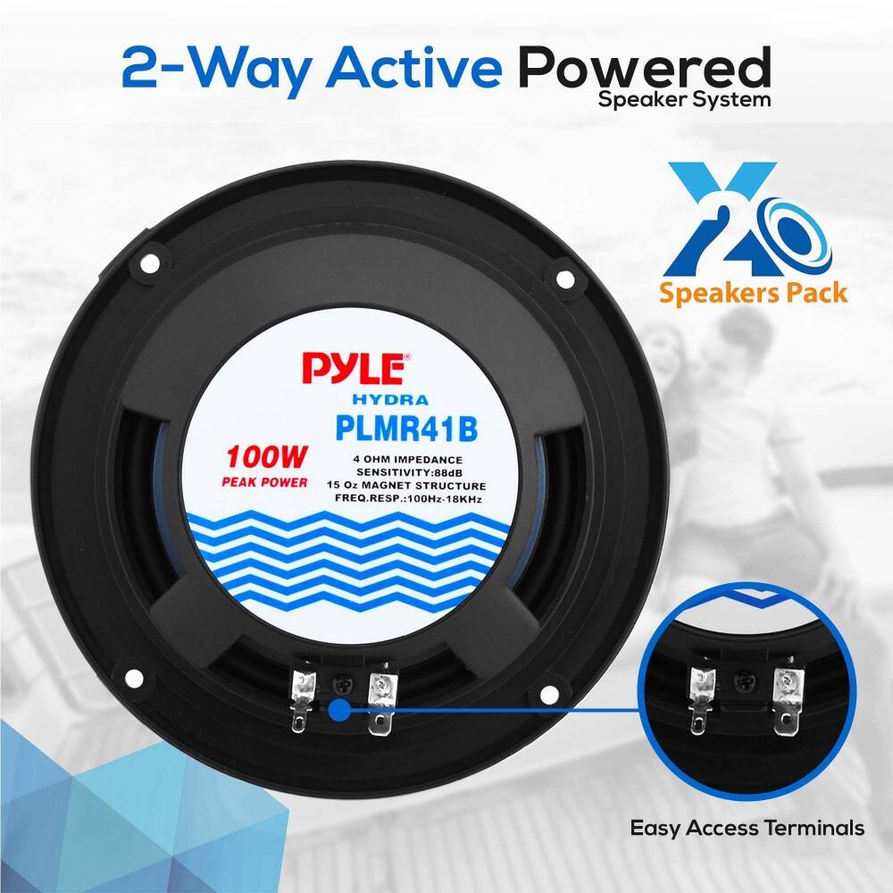 2-Way Active Powered Speaker System

PYLE HYDRA PLMR41B

100W PEAK POWER

4 OHM IMPEDANCE
SENSITIVITY: 88dB
15 OZ MAGNET STRUCTURE
FREQ. RESP.: 100Hz-18KHz

Speakers Pack

Easy Access Terminals