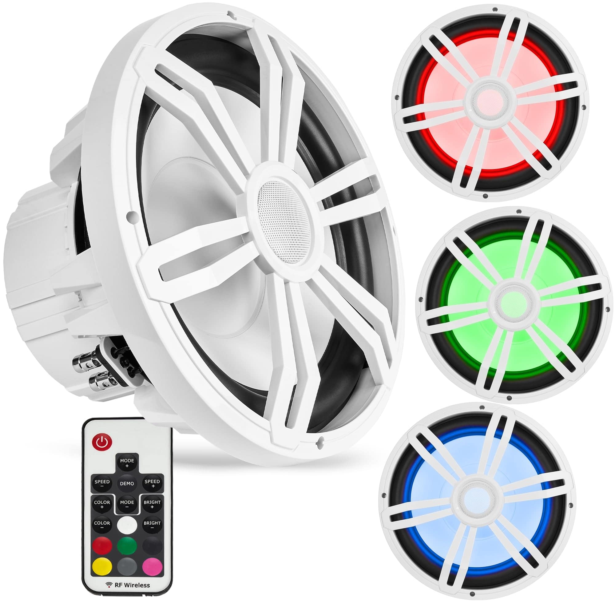 TECH SAFARI - Bms12rw Rms 12 Marine Subwoofer With Multi color Led Lighting For Boats atv utv sxs powersport - 12"