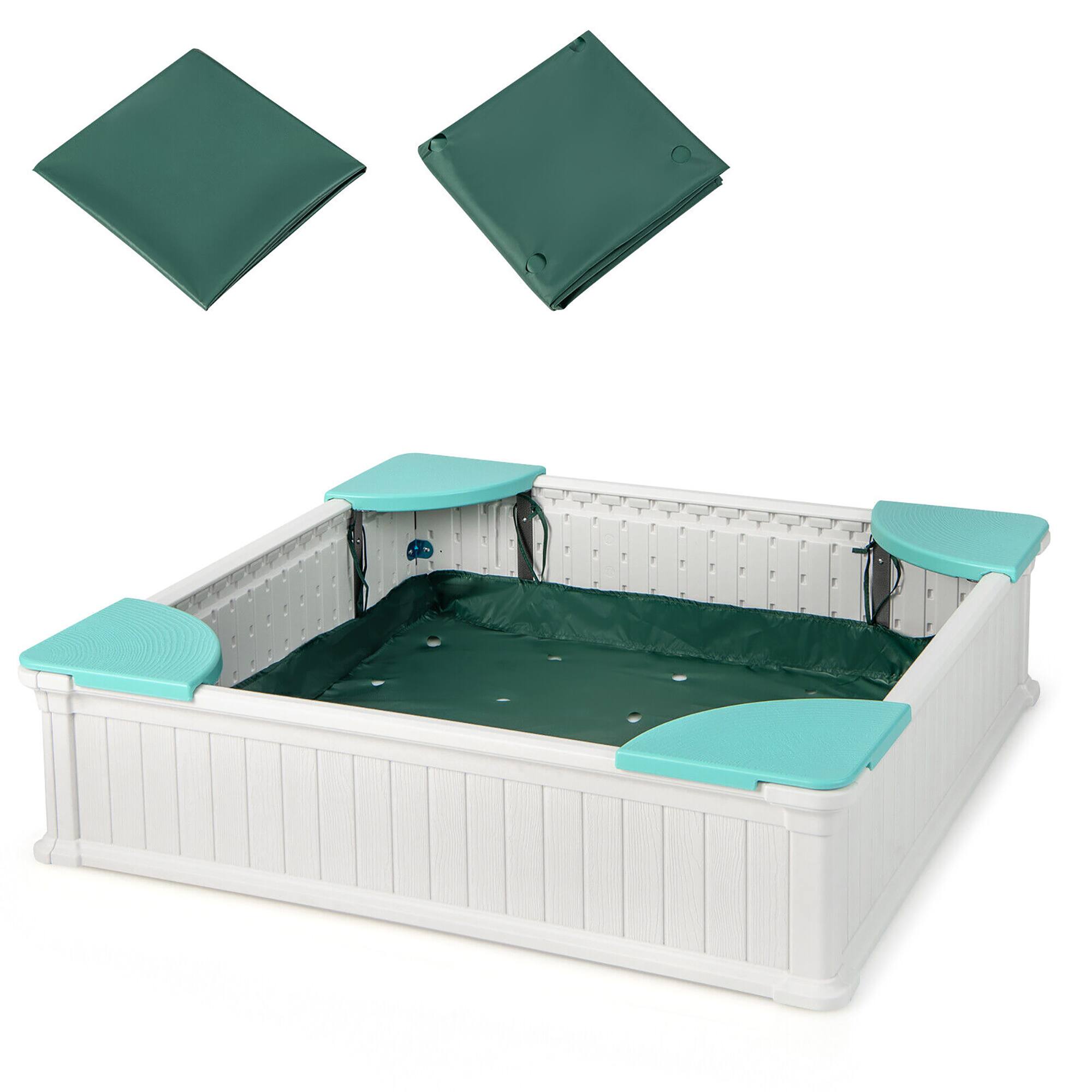 Alt View 8. Gymax - Gymax Kids Outdoor Sandbox 48.5'' x 48.5'' x 12.5'' Large HDPE Sandpit with Oxford Cover White - White.