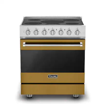 Front. Viking - 30 in. Wide 5 Elements 3-Series Electric Self-Clean Range - Golden Hour.