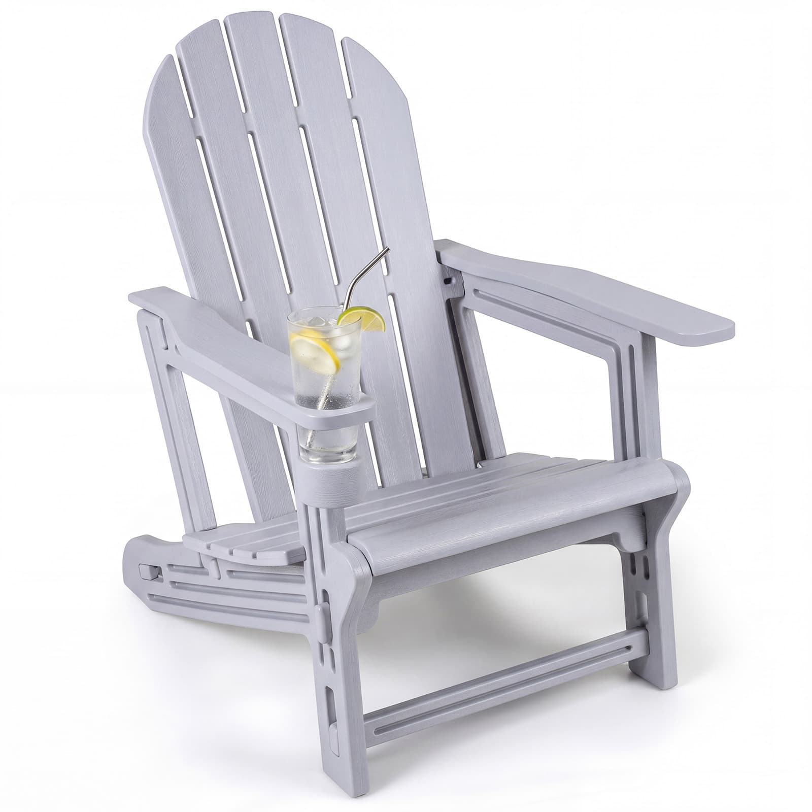 Gymax - Adirondack Chair HDPE All-Weather Fire Pit Chair w/Cup Holder & Wooden Texture - Gray price history on PriceWatchPro