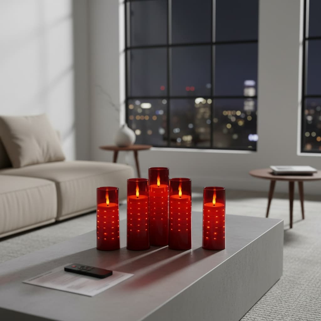 Alt View 2. FINEAK - 5 Pack Red Flameless LED Candles Embedded Star String,Battery-Operated - Red.