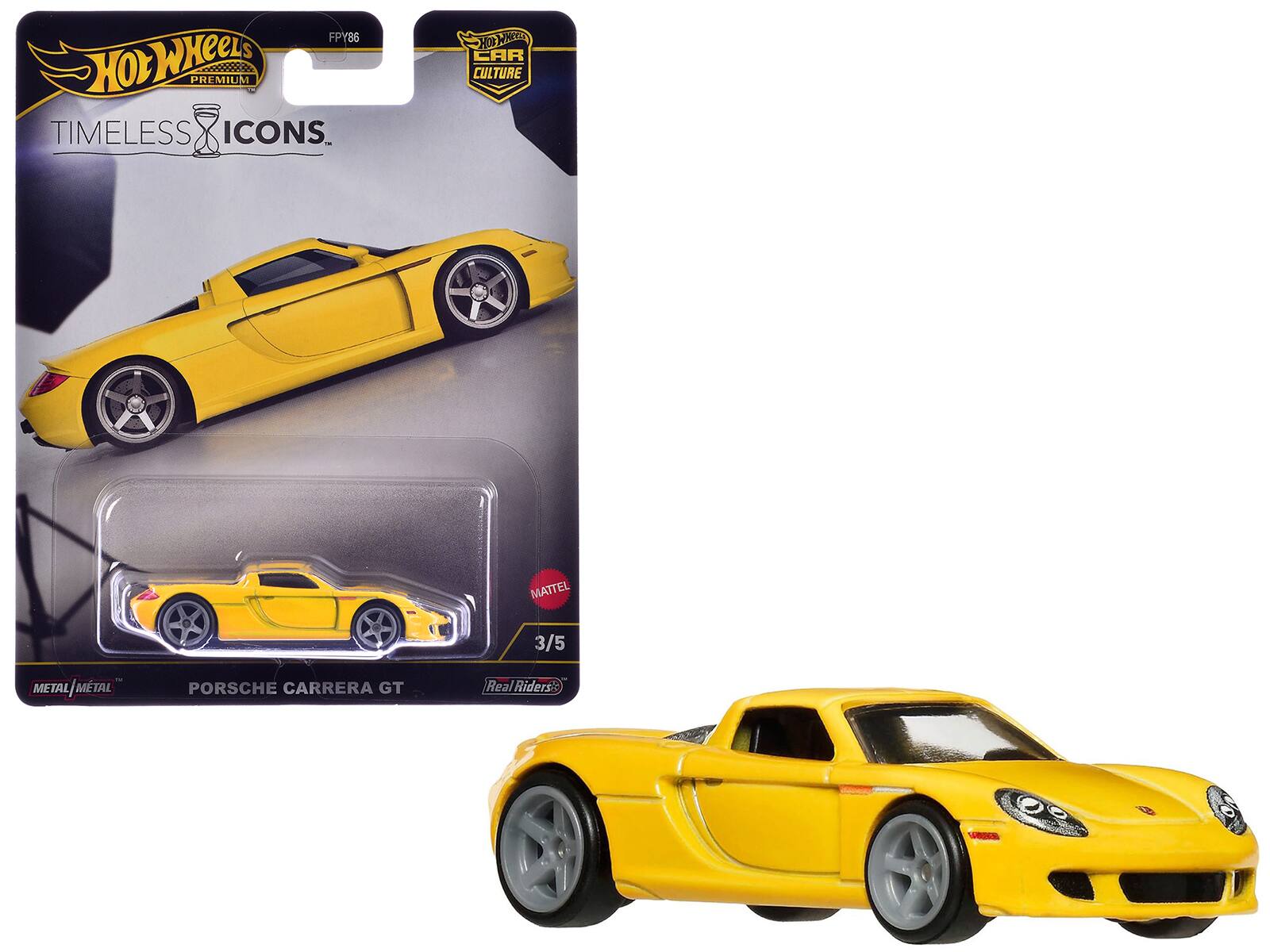 Hot Wheels Premium  
Timeless Icons  
Hot Wheels Car Culture  
Porsche Carrera GT  
Metal/Metal  
3/5  
Real Riders  
Mattel