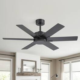 Breezary - 48-Inch Modern Versatile Ceiling Fan with 6 Plywood Blades, DC Motor, 6-Speed Remote, Timer, Downrod Mount - 48-Inch Black and Walnut