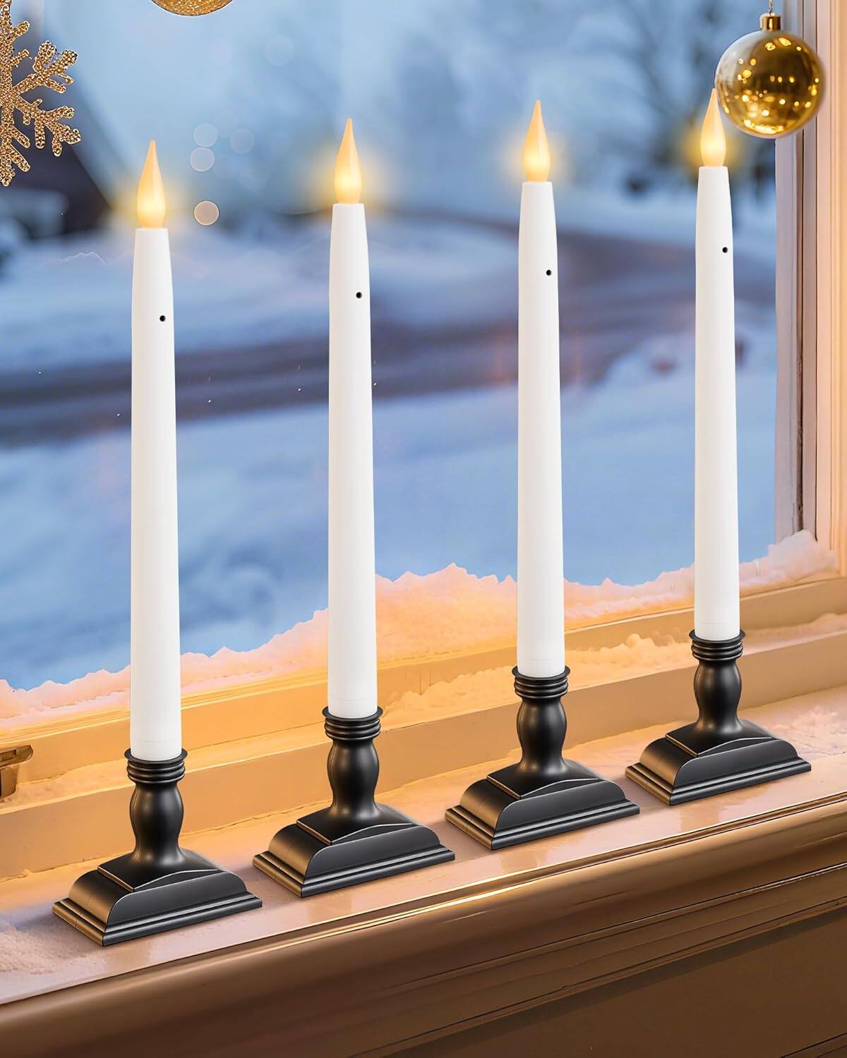 RTMB - Battery LED Window Candles, 13.2" with Dusk-to-Dawn Sensor – 4 Pack, Warm White