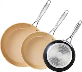Cooks Standard - Classic Hard Anodize Ceramic Nonstick 3-Piece Fry Pan Set,8-9.5-11 Inch - apricot