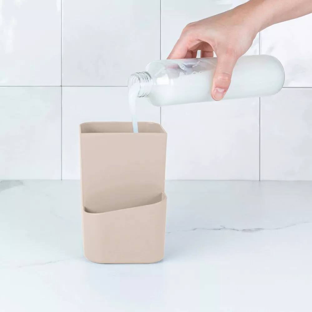 Back. OU - OU 22oz Soap Dispenser with Sponge Holder, Kitchen Soap Pump, Sink Sponge Holder with Drainage - Beige - Beige.