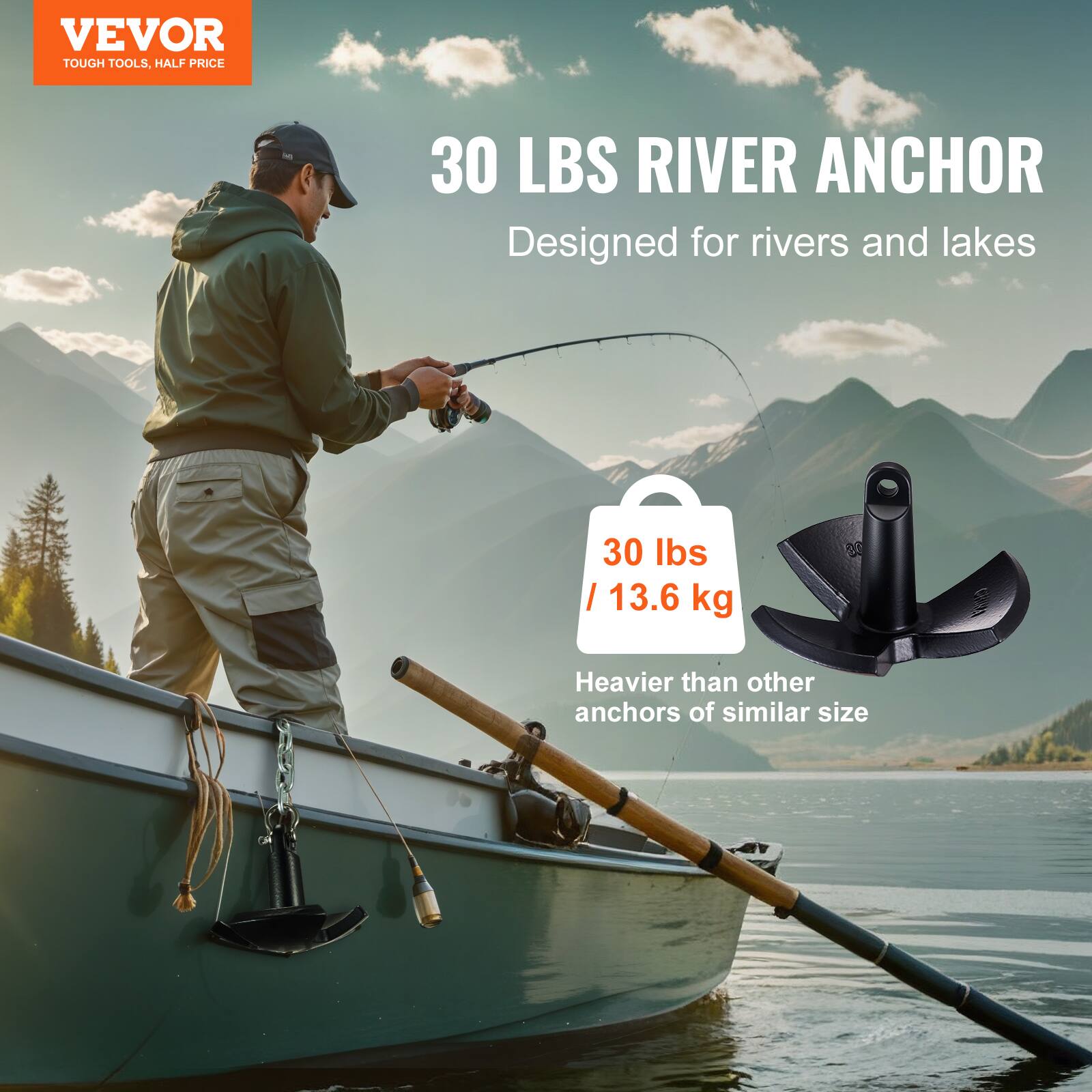 VEVOR TOUGH TOOLS. HALF PRICE

30 LBS RIVER ANCHOR
Designed for rivers and lakes

30 lbs / 13.6 kg
Heavier than other anchors of similar size