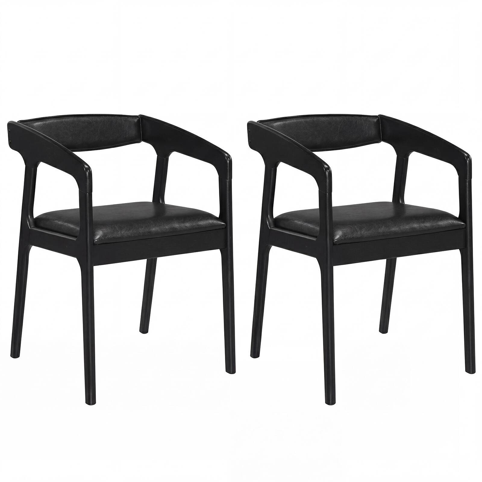 Alt View 8. Gymax - Gymax 4PCS Accent Armchairs Upholstered PU Leather Chairs w/ Padded Backrest & Seat Black - Black.