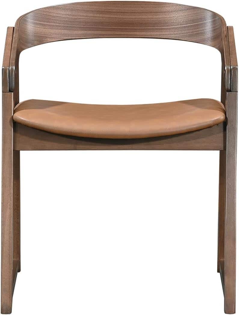 Acanva - Curved Back Dining Chairs Set of 2, Accent Chair for Kitchen Living Room Office Reception - Walnut and Camel Brown