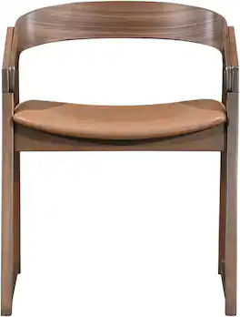 Acanva - Curved Back Dining Chairs Set of 2, Accent Chair for Kitchen Living Room Office Reception - Walnut and Camel Brown