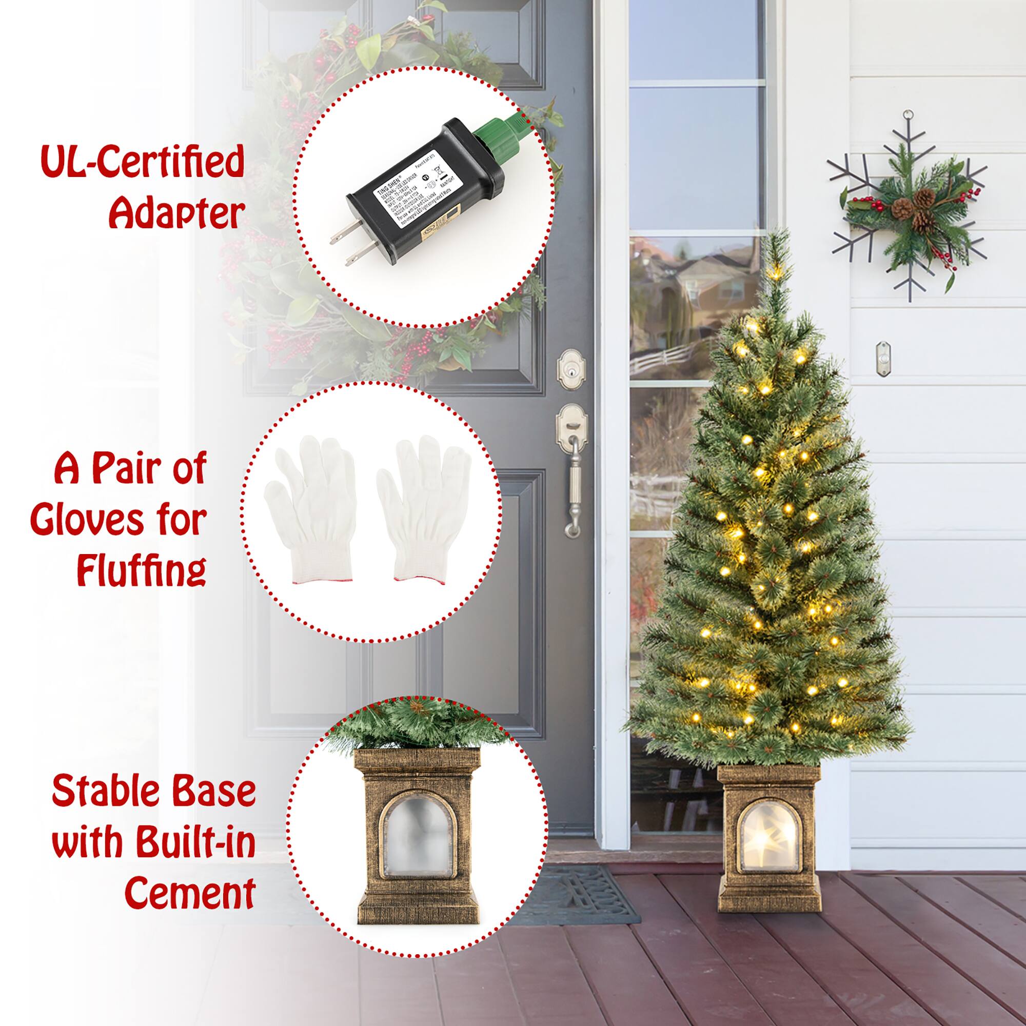 UL-Certified Adapter

A Pair of Gloves for Fluffing

Stable Base with Built-in Cement