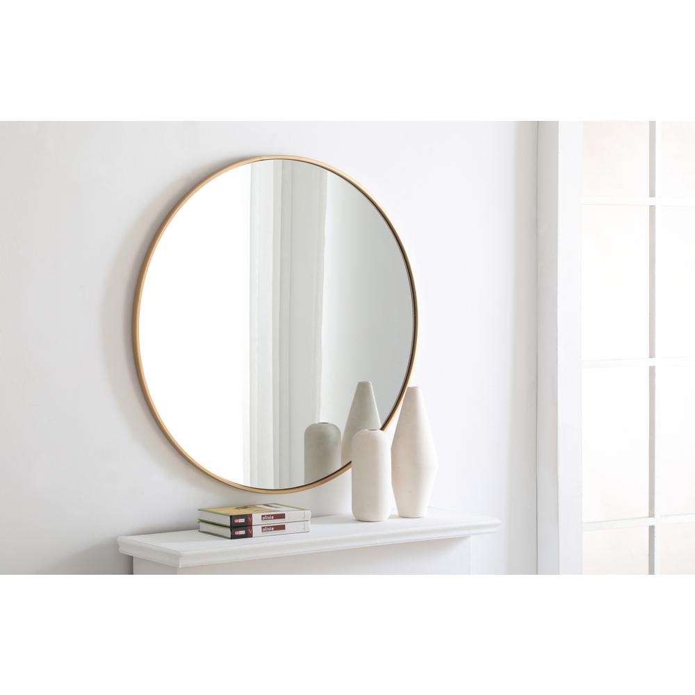 Back. Elegant Decor - Metal frame Round Mirror 36 inch Brass finish - Brass.