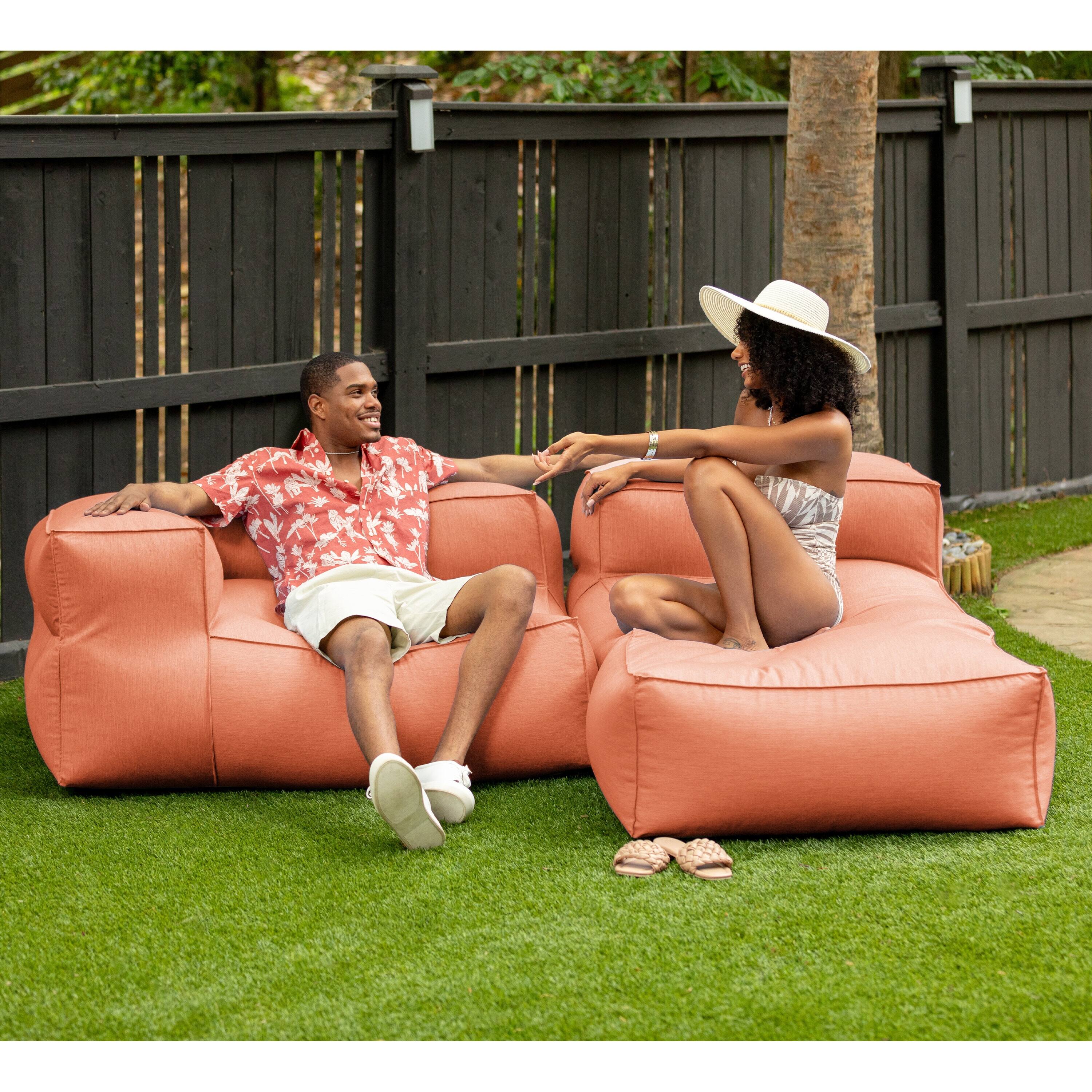 Left. Jaxx - Baya Outdoor Chaise - Luxurious Chaise Sun Lounger for Poolside or Hospitality, Coral - Coral.