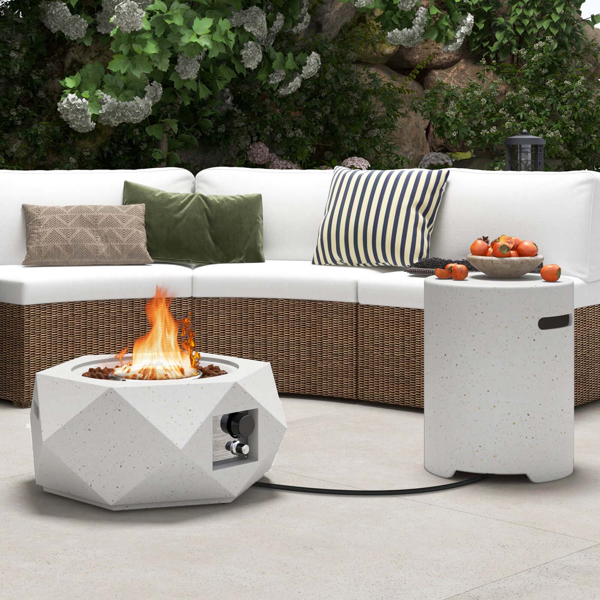 Alt View 4. Costway - Costway 28" Hexagon Terrazzo Propane Gas Fire Pit Table Set with Hideaway Tank Holder - White.