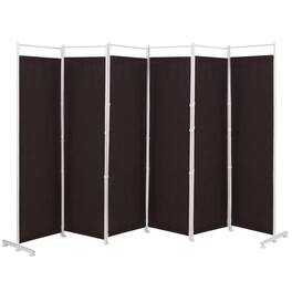 Costway - 6-Panel Room Divider Folding Privacy Screen w/Steel Frame Decoration - Brown