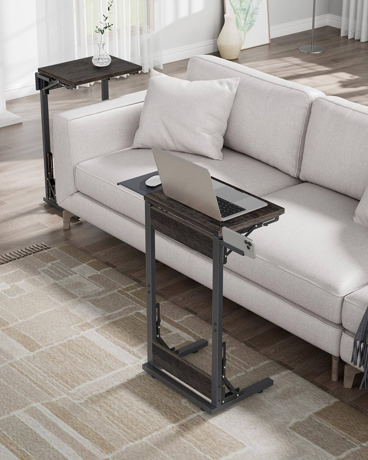 Alt View 3. Fabibe - Tv Tray Table For Dinner Foldable Laptop With Mouse Work C Shaped End Couch Sofa Side Desk Living Room - Brown 1.