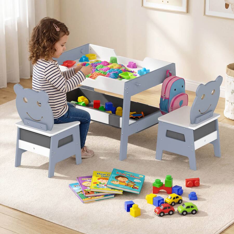 Table Color Kids Costway 5 in 1 Kids' Table & Chair Set with Chalkboard, Whiteboard, 3 ...