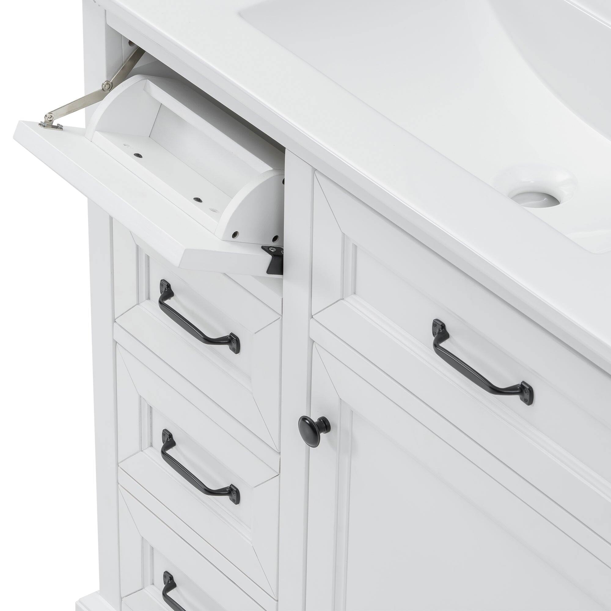 Alt View 9. Boyel Living - 36 Inch Bathroom Vanity with Ceramic Sink Top Four Drawers and One Soft Close Door Freestanding Cabinet White Finish - White.