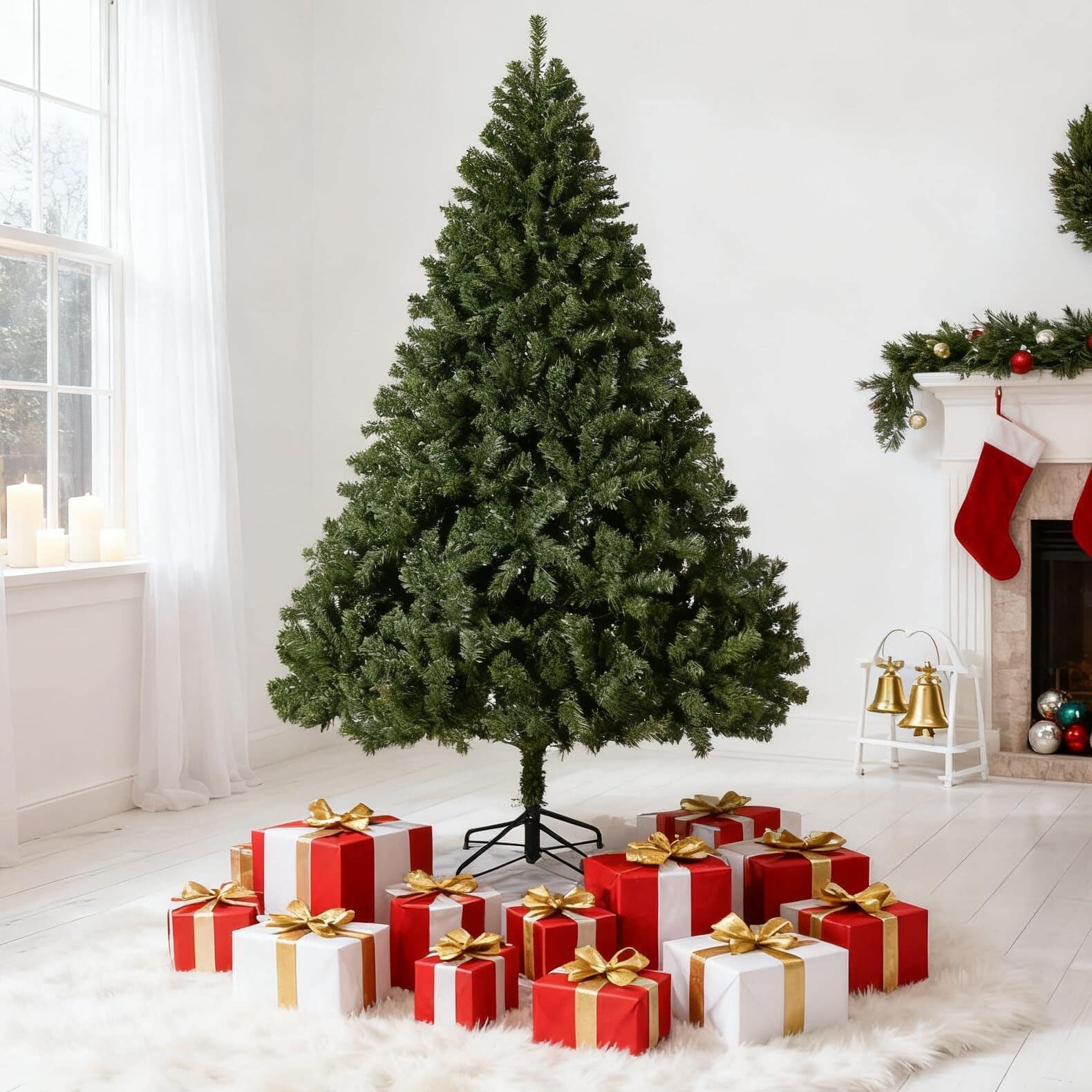 Jojoka - 9FT Artificial Christmas Tree, Realistic Premium Spruce Hinged Christmas Tree - Green