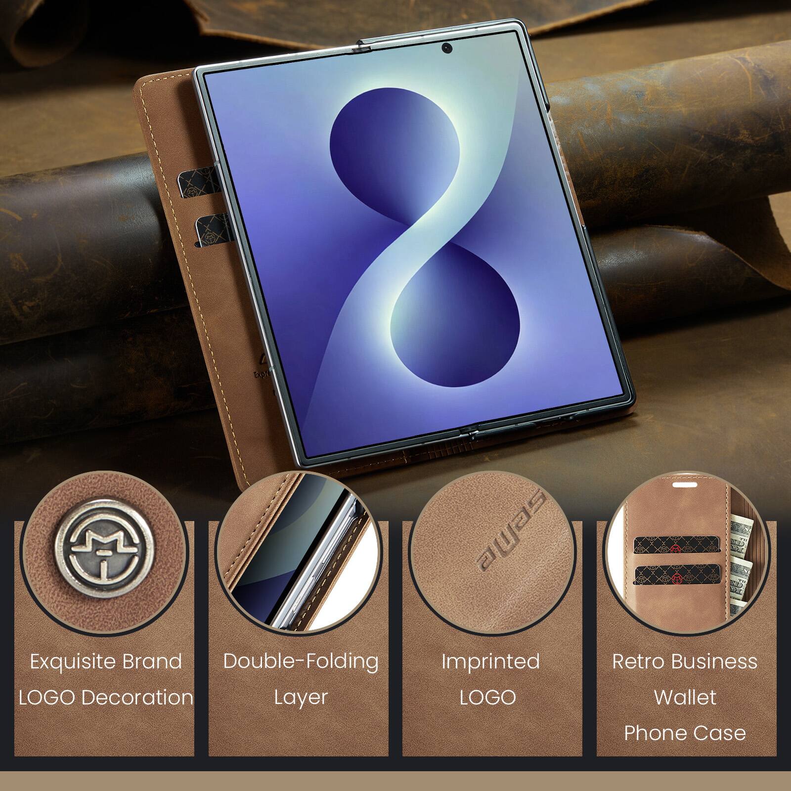 8 DONE mine ayas Exquisite Brand Double-Folding Imprinted Retro Business LOGO Decoration Layer LOGO Wallet Phone Case
