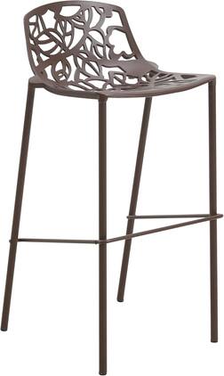LeisureMod - Devon 31" Aluminum Bar Stool - Modern Floral Cutout Indoor/Outdoor Patio Stool with Footrest - Brown