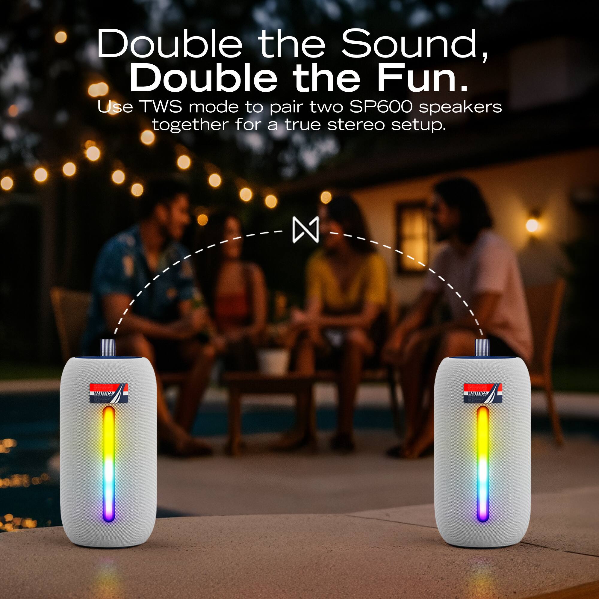 Double the Sound, Double the Fun.  
Use TWS mode to pair two SP600 speakers together for a true stereo setup.