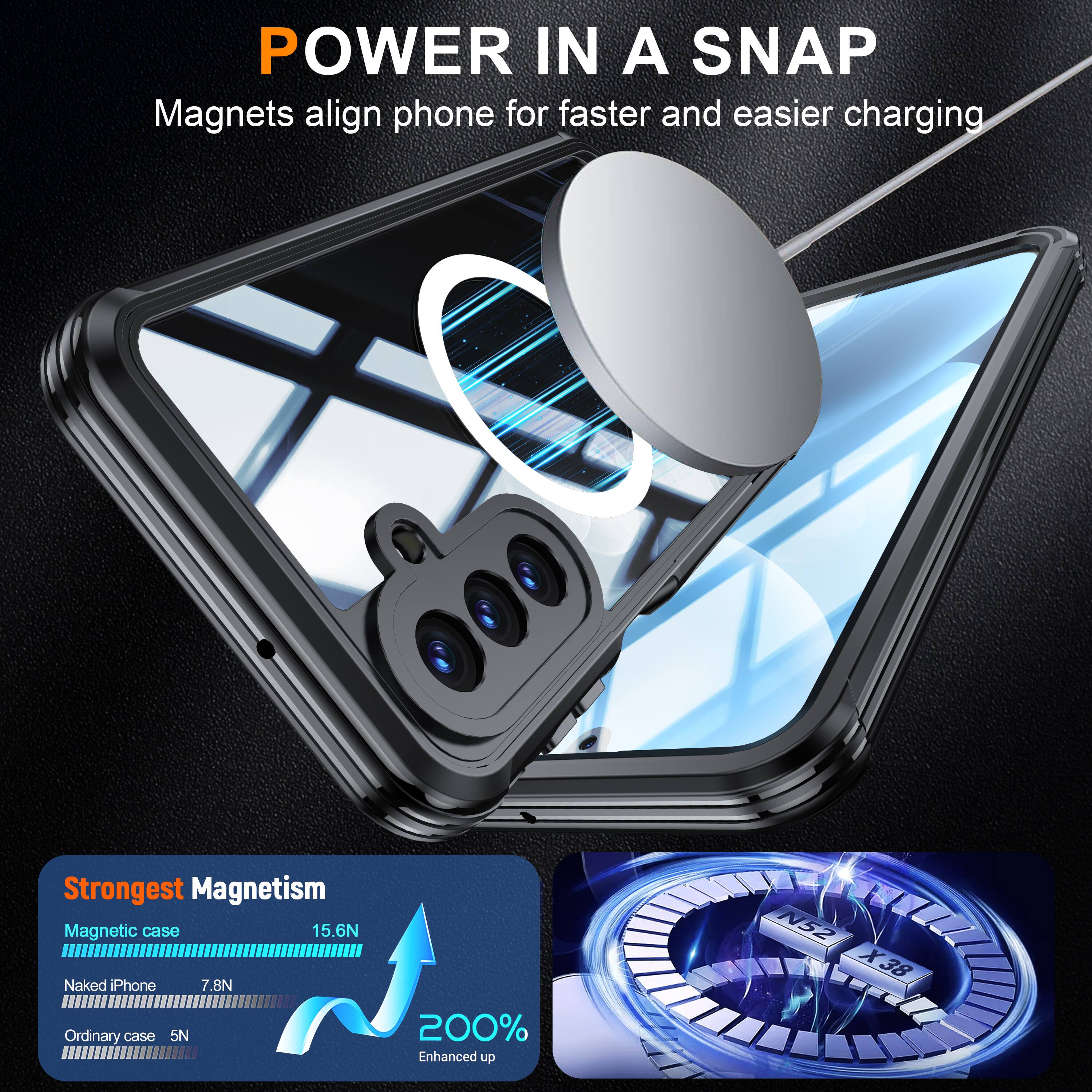 POWER IN A SNAP  
Magnets align phone for faster and easier charging  

Strongest Magnetism  
Magnetic case 15.6N  
Naked Phone 7.8N  
Ordinary case 5N  
200% Enhanced up N52 X38