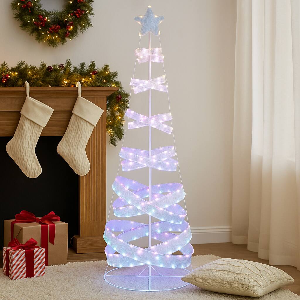 Angle. BreeBe - Outdoor 7FT Spiral Christmas Tree – Ideal for Xmas and New Year Parties - White.