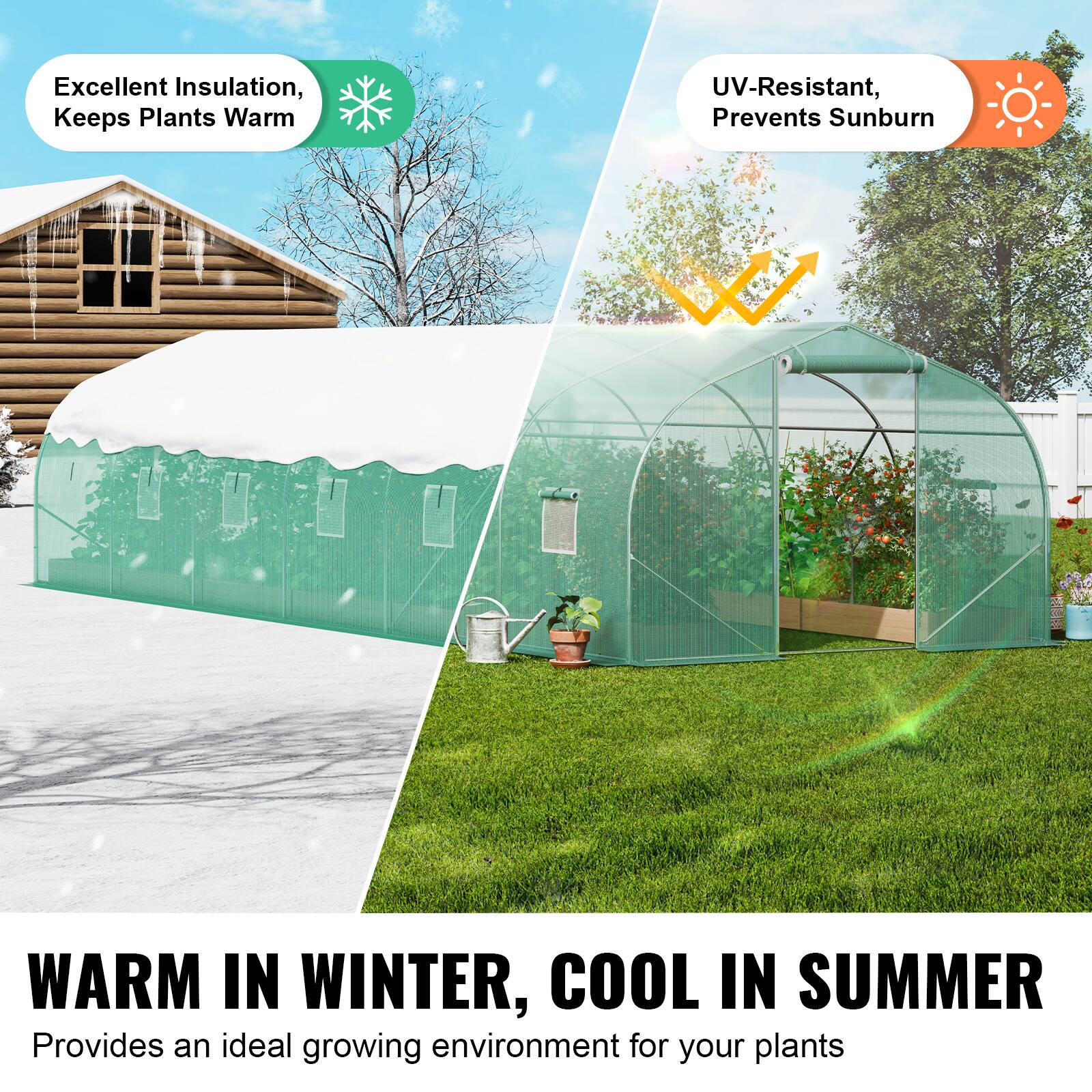 Excellent Insulation, Keeps Plants Warm, UV-Resistant, Prevents Sunburn, WARM IN WINTER, COOL IN SUMMER, Provides an ideal growing environment for your plants