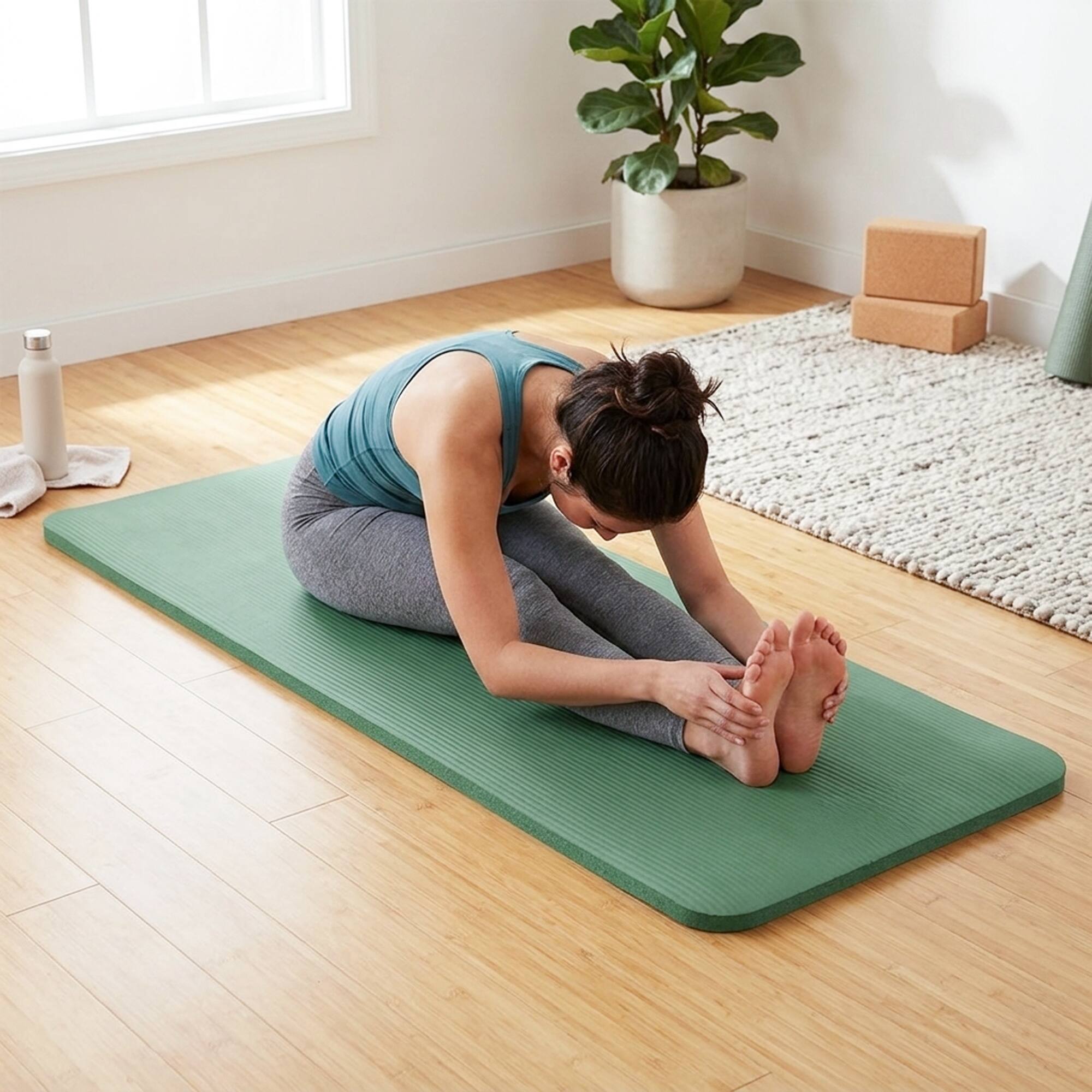 Alt View 3. BalanceFrom Fitness - BalanceFrom Yoga Mat, 1" Extra Thick Exercise Pilates Workout Mat, Green Jasper - Green Jasper.