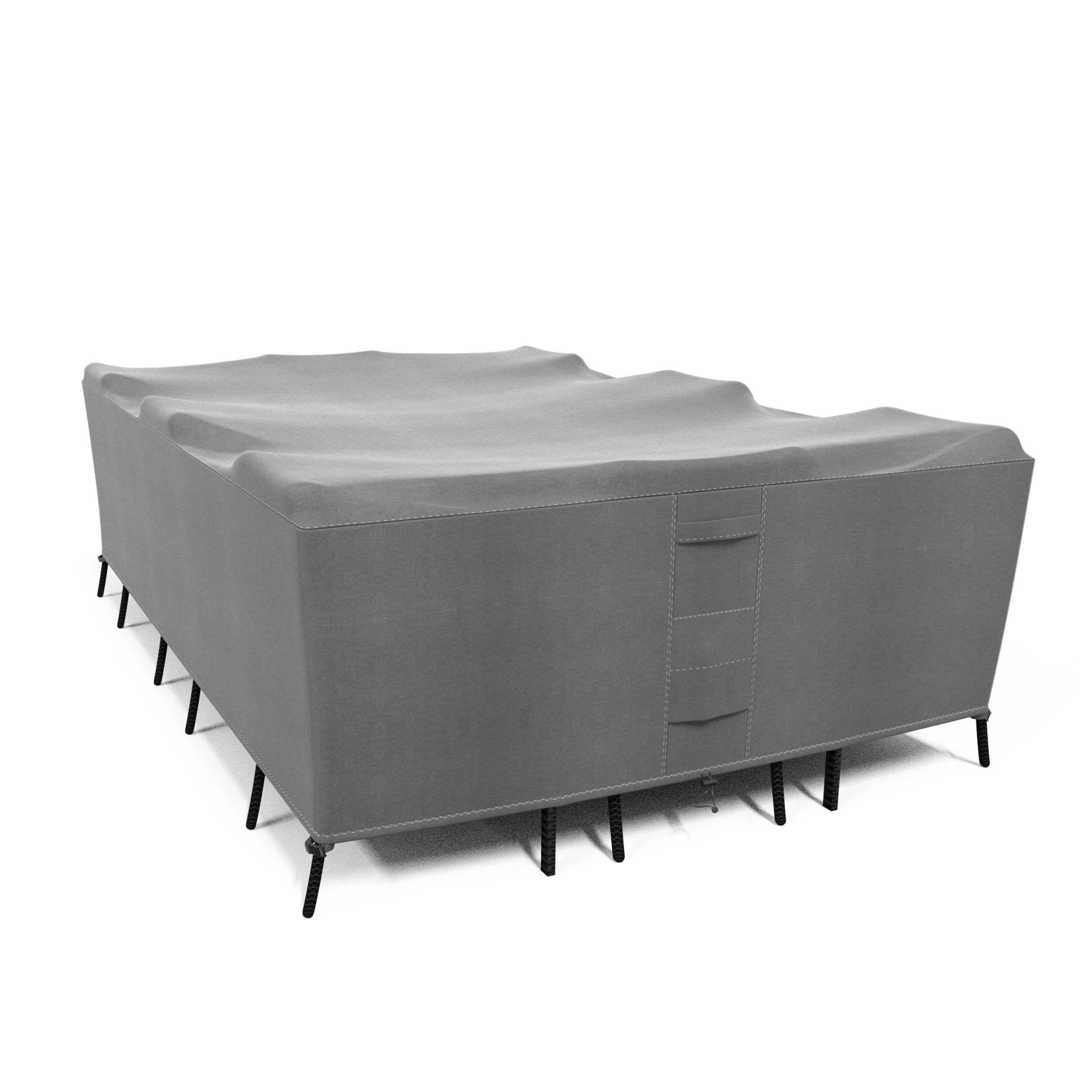 Left. KHOMO GEAR - Heavy-Duty Outdoor Dining Set Cover, Waterproof Patio Furniture Protector, Fade & Weather Resistant - Grey.