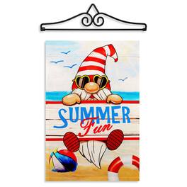 G128 - 14in Garden Flag Hanger with 12x18in Double-Sided Gnome Garden Flag - Multicolor