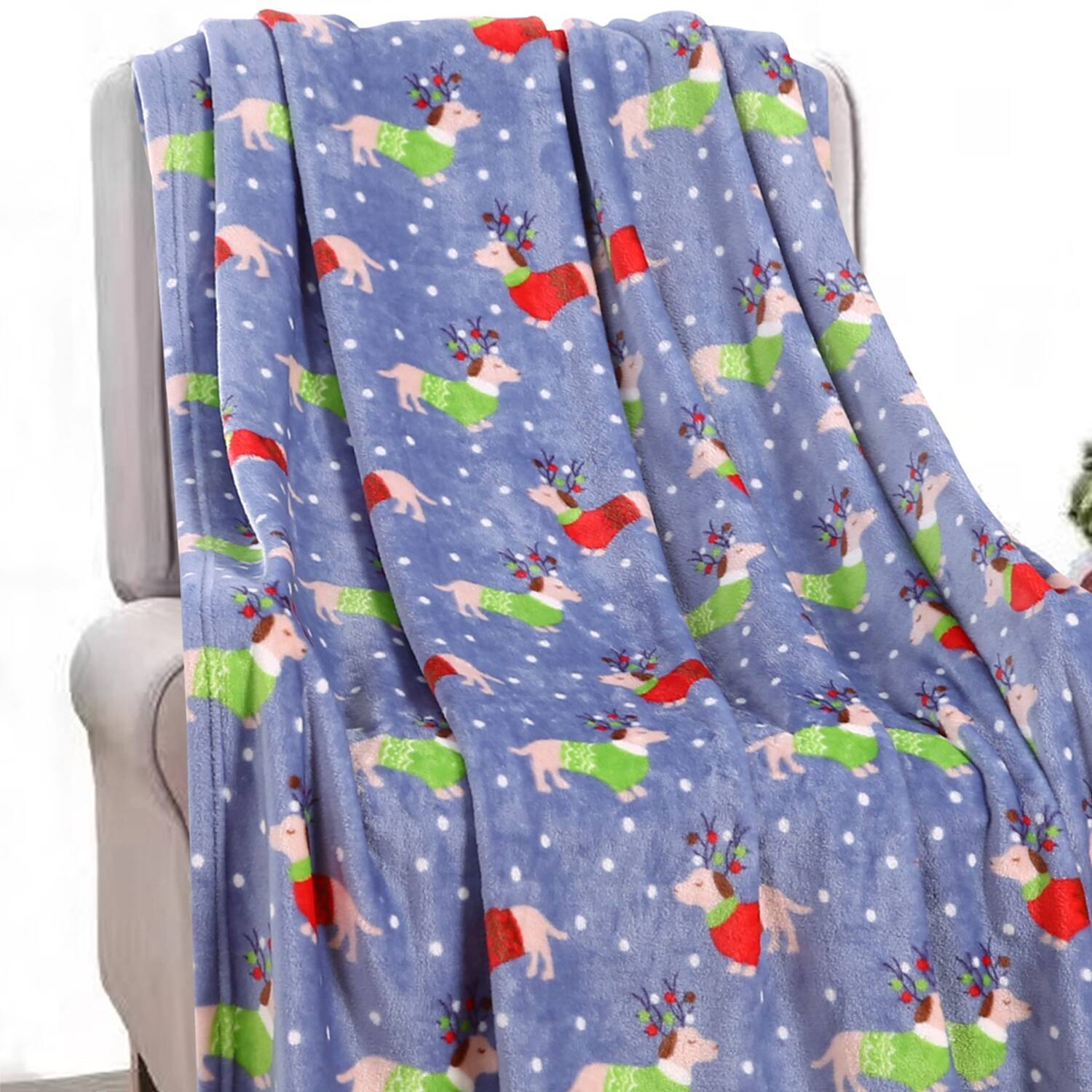 Alt View 1. Noble House - Plazatex Holiday Dogs In Sweaters Design Micro Plush Throw Blanket - 50x60", Multicolor - Multi.