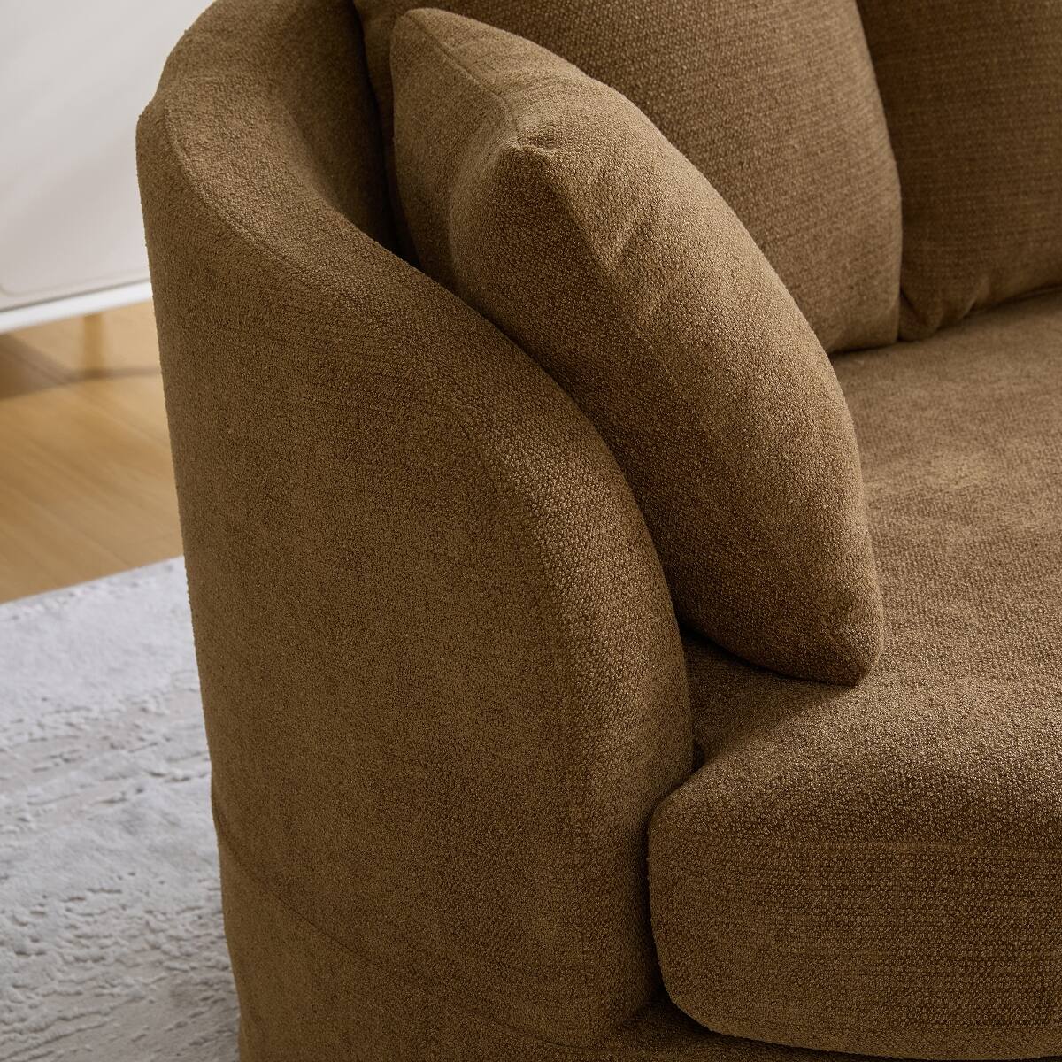 Alt View 2. Ropilly - Ropilly Curved Chenille Sofa, Brown Modern Sofa with Extra Deep Seat and Removable Cushions, 2 Seater - Brown.