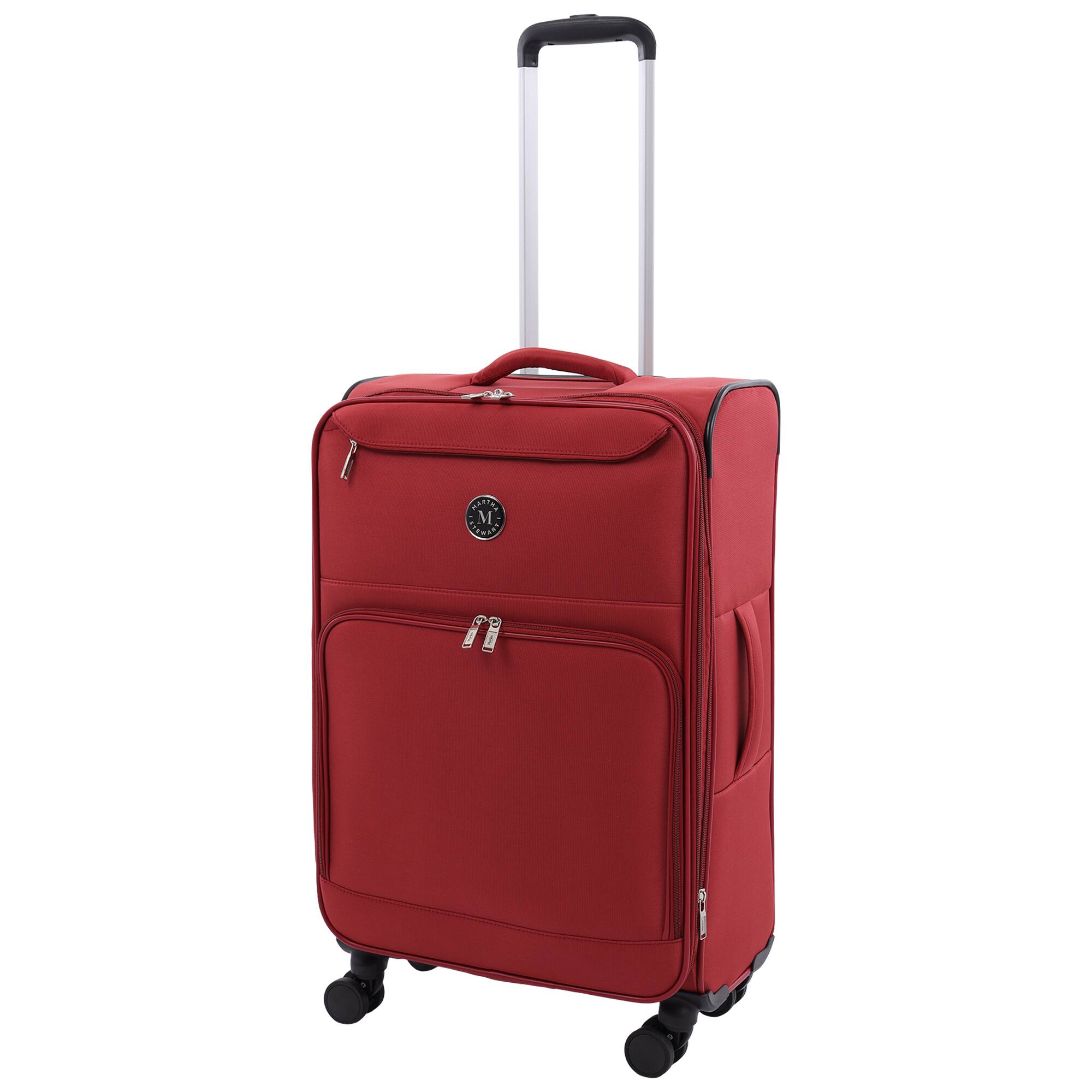 Angle. Martha Stewart - 27" Softside Luggage – Expandable Spinner Suitcase with 8 Wheels & Front Zip Pockets - TERRA COTTA.