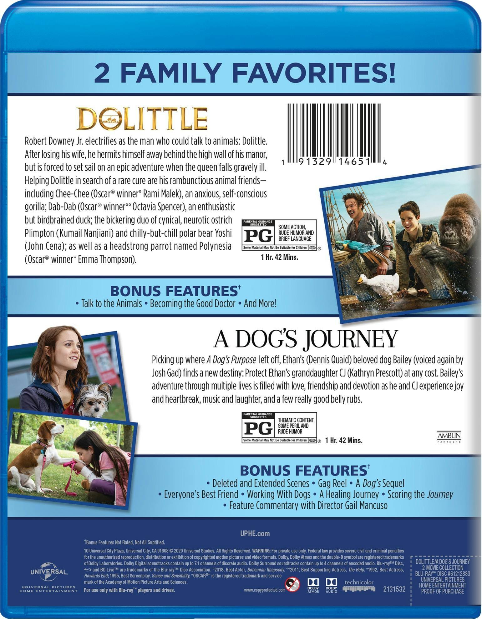 Angle. Dolittle/A Dog's Journey (Blu-ray Double Feature) [Blu-ray].
