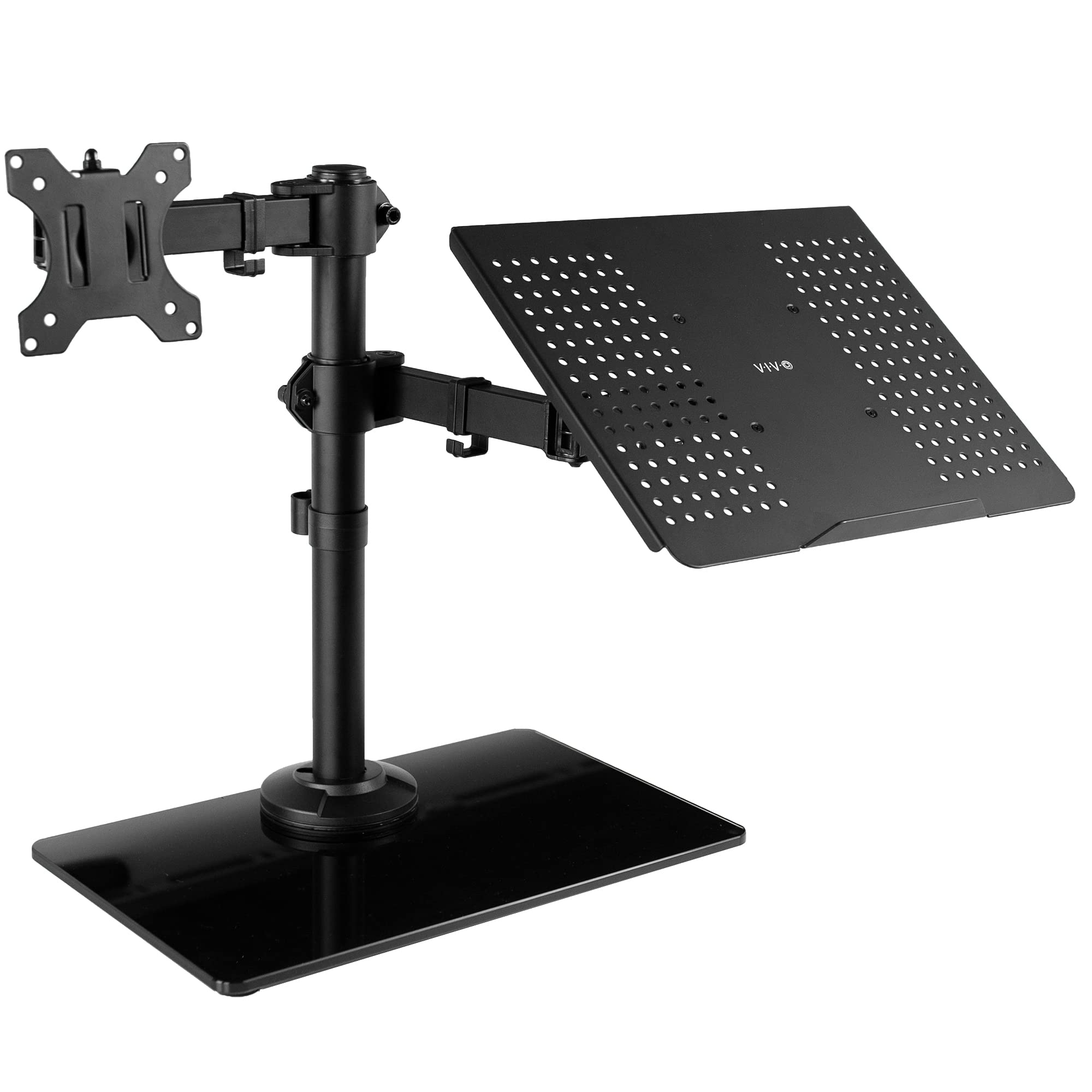 Front. Frangdom - 13"-32" Monitor Laptop Glass Desk Stand Combo - Black, 15.4lbs.