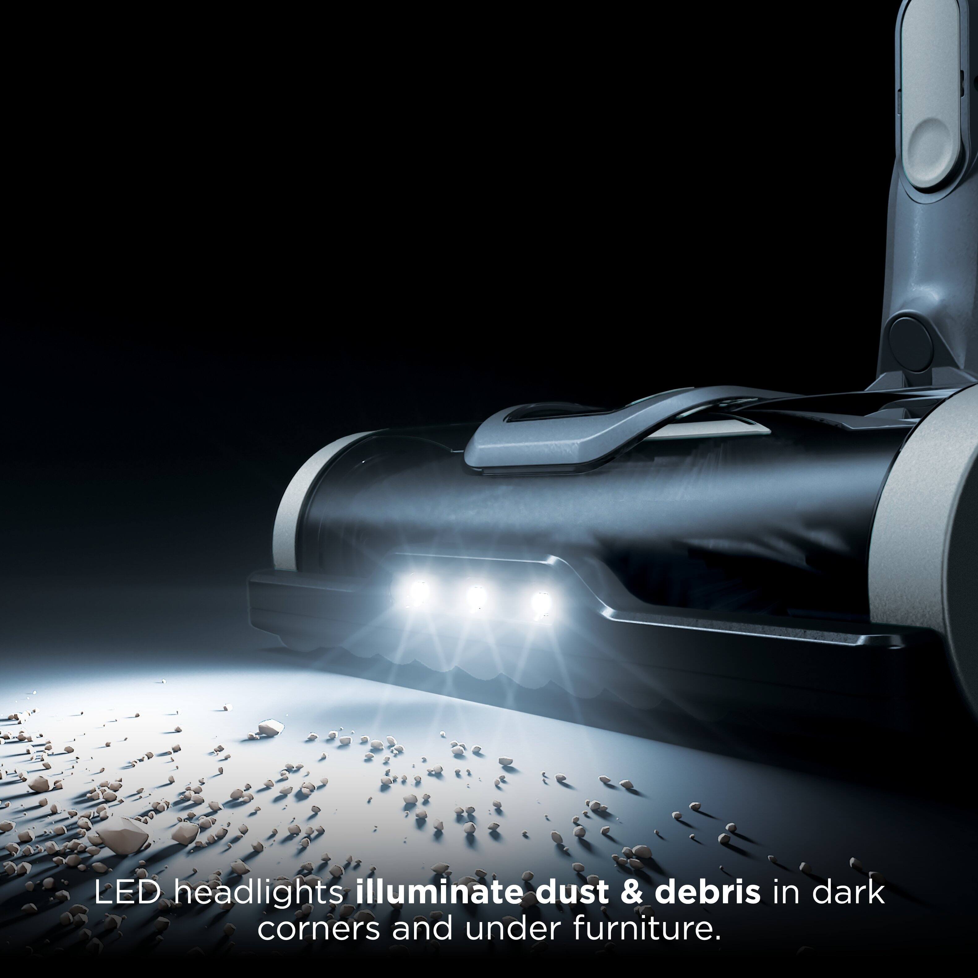 LED headlights illuminate dust & debris in dark corners and under furniture.